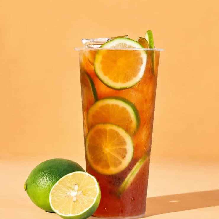MenuGleam-enhanced lemon black tea with brighter lighting and a clean orange setting